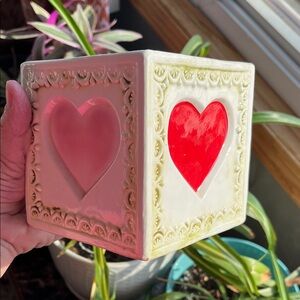 Vtg RELPO Valentine Ceramic Planter Square Hearts Flowers #6153 Japan Sticker